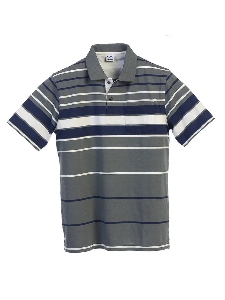 Mens Striped Polo Shirt With Pocket - Yarn Dye