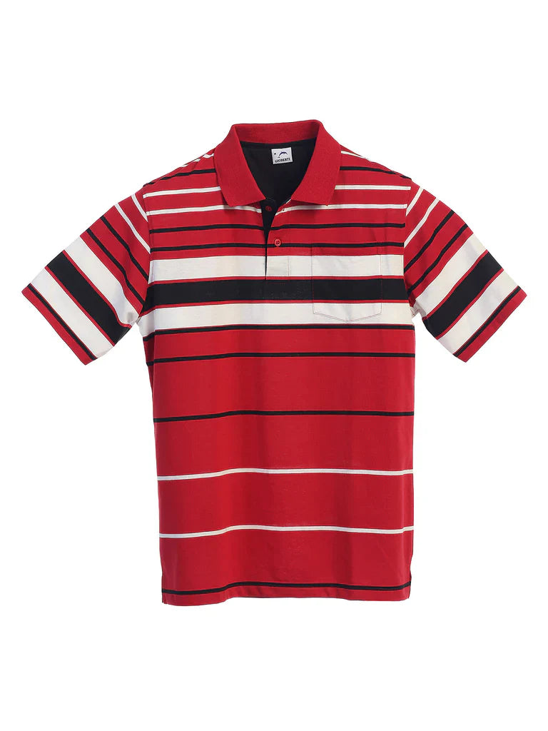 Mens Striped Polo Shirt With Pocket - Yarn Dye