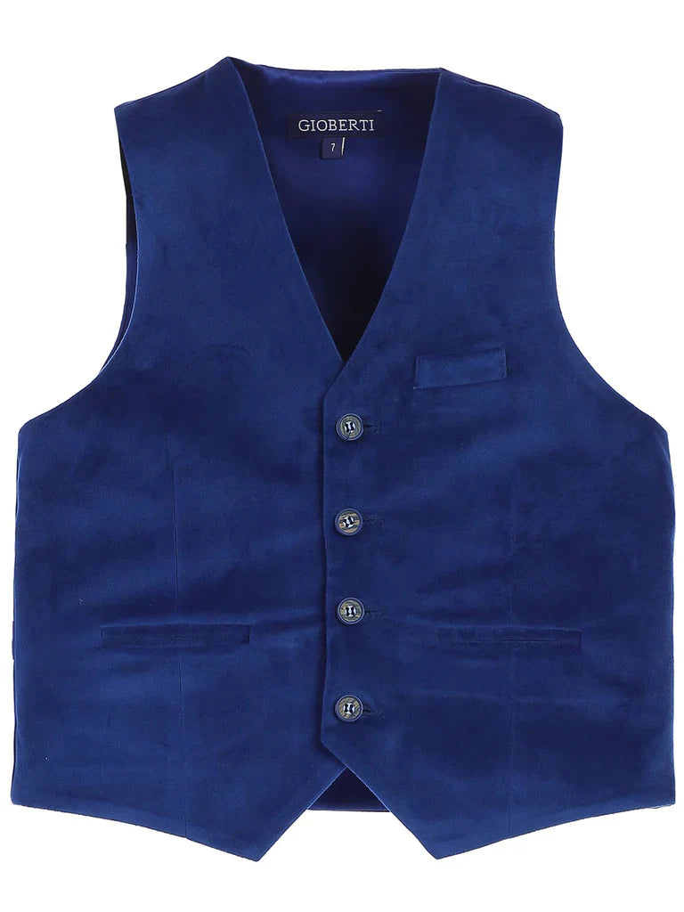 VS-83 BOYS 4 BUTTON VELVET FORMAL SUIT VEST 5 COLORS BLACK-BURGUNDY-R BLUE-NAVY-HUNTER GREEN SIZE 2-20