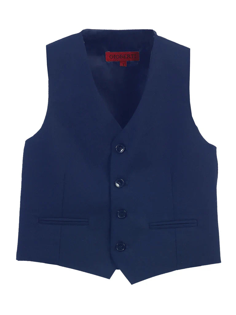 VS-85 BOYS 4 BUTTON FORMAL SUIT VEST IN 7 COLORS BLACK-GRAY-CHARCOAL-KHAKI-FOREST GREEN-NAVY-ROYAL BLUE SIZE 2-20