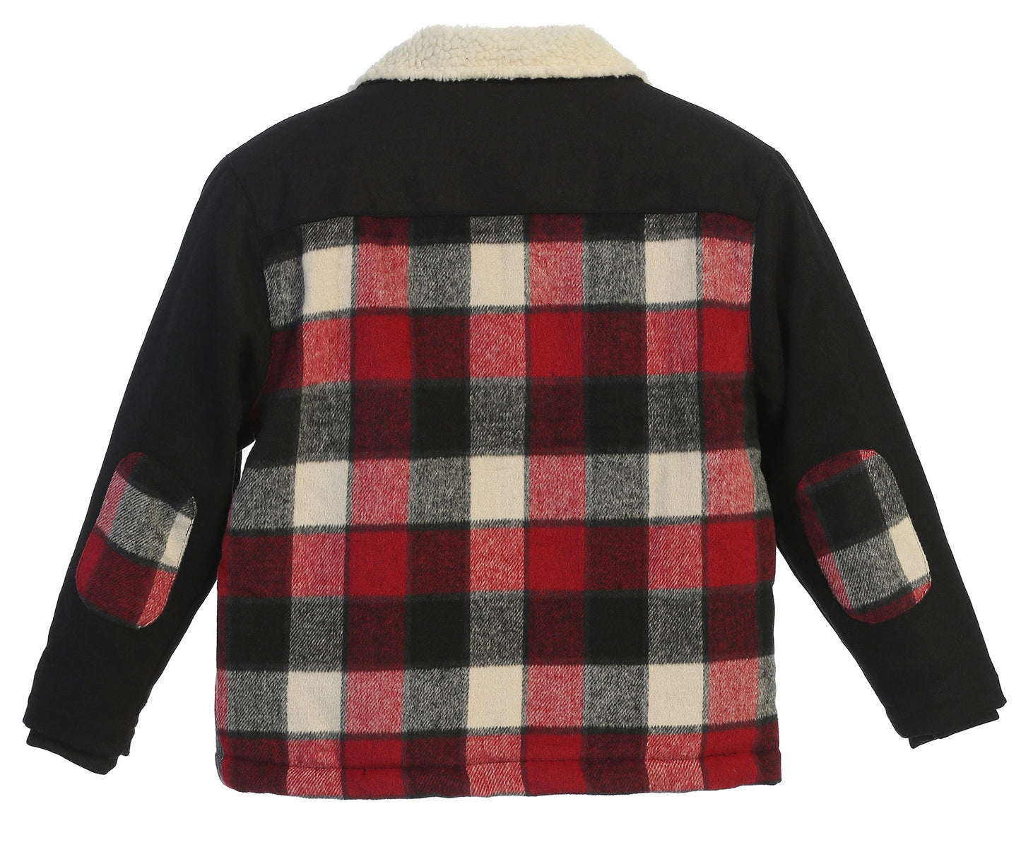 Boys Full Zip Wool-Like Plaid Jacket with Warm Cozy Inner Padding and Sherpa Collar