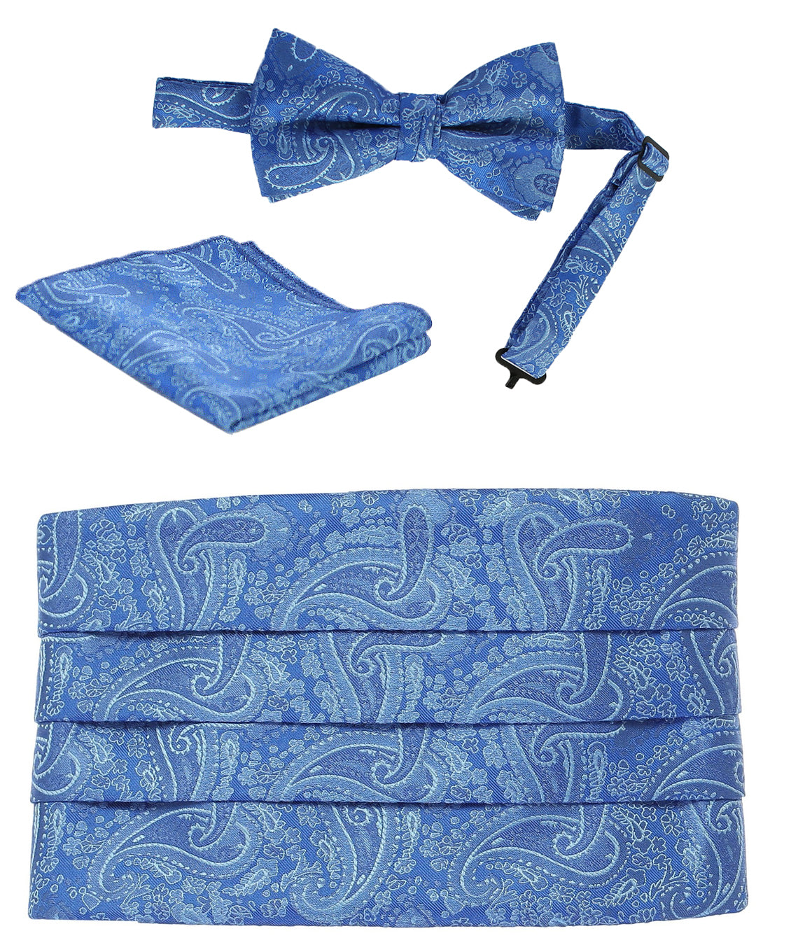 Boys' Adjustable Satin And Paisley Cummerbund Set With Formal Bow Tie and Pocket Square