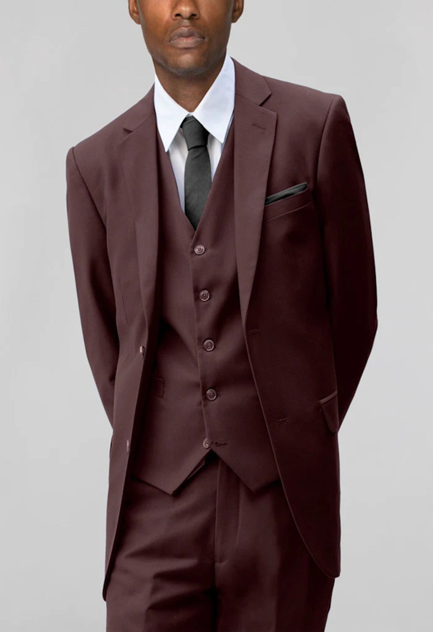 ST-6 Men's Burgundy Notched Lapel Suit Slim Fit (3 PCS)