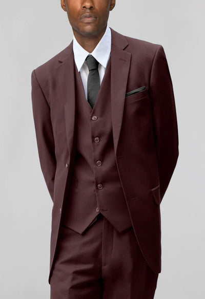 ST-6 Men's Burgundy Notched Lapel Suit Slim Fit (3 PCS)