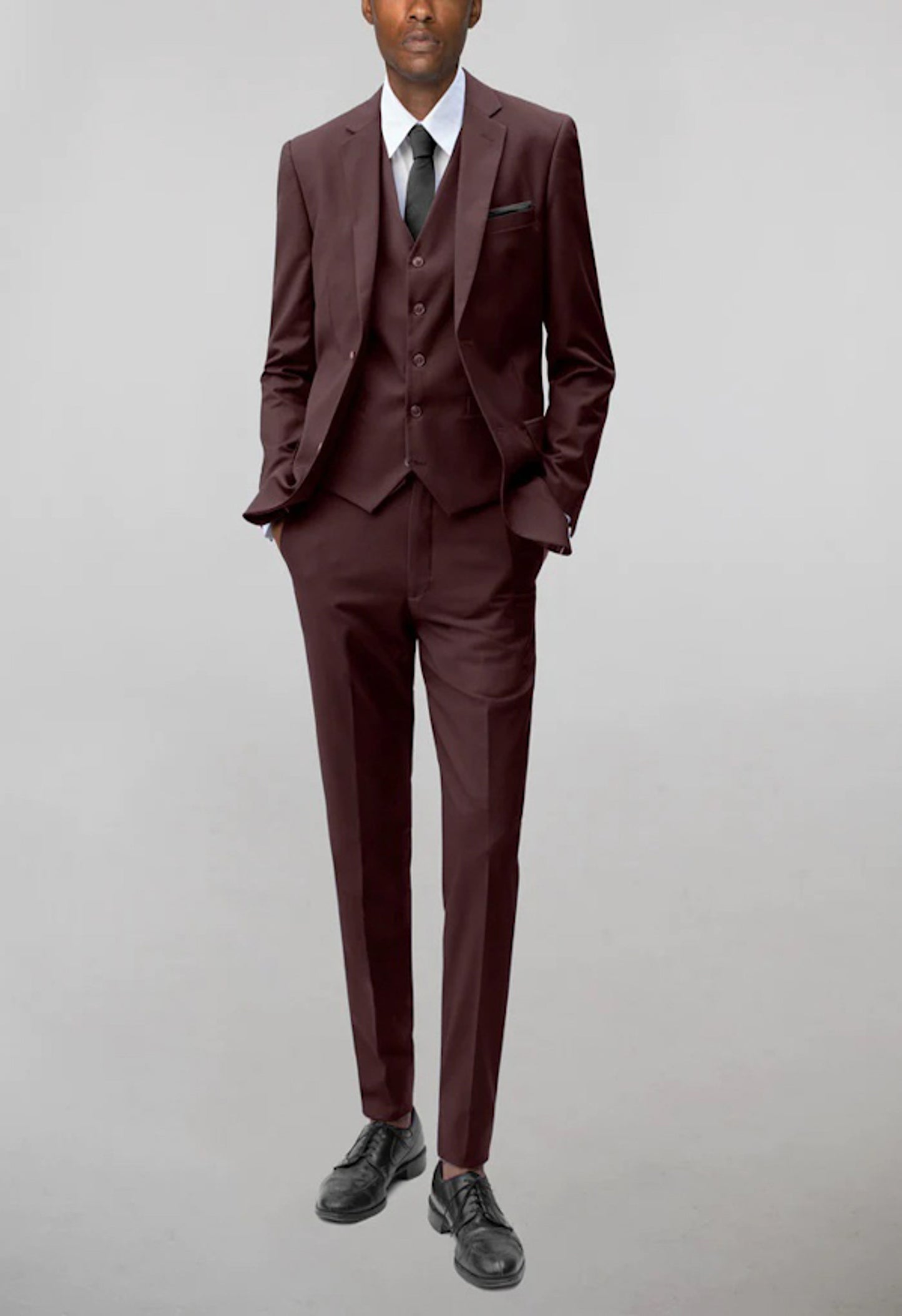 ST-6 Men's Burgundy Notched Lapel Suit Slim Fit (3 PCS)