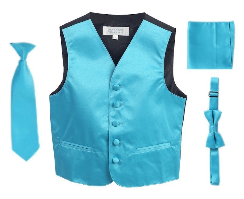 VSK4 BOYS SATIN SOLID 4 PCS SET FORMAL VEST IN 12 COLORS SIZE 2-7