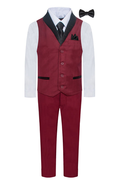 TUX-VS BURGUNDY BOY'S FORMAL VEST SET WITH SHAWL LAPEL SIZE 1-14