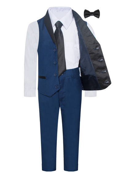 TUX-VS NAVY BOY'S FORMAL VEST SET WITH SHAWL LAPEL SIZE 1-14