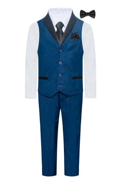 TUX-VS NAVY BOY'S FORMAL VEST SET WITH SHAWL LAPEL SIZE 1-14