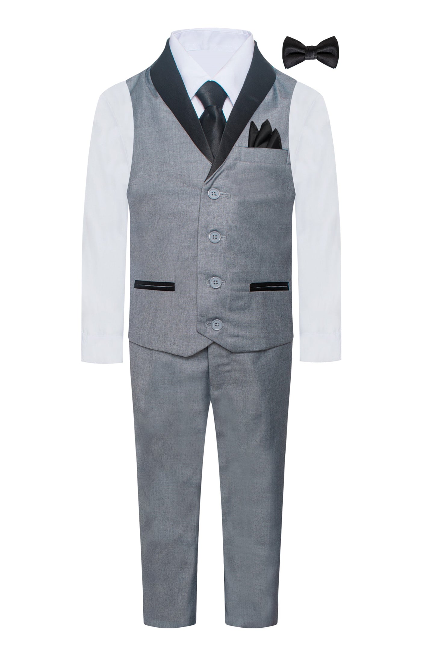 TUX-VS GRAY BOY'S FORMAL VEST SET WITH SHAWL LAPEL SIZE 1-14