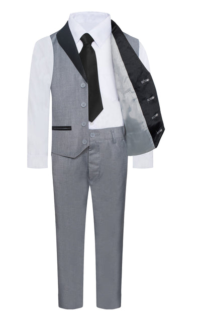 TUX-VS GRAY BOY'S FORMAL VEST SET WITH SHAWL LAPEL SIZE 1-14