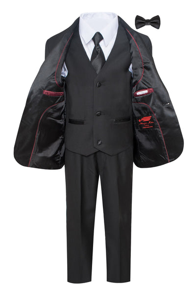 TX-1026 Boys formal Black Shawl Lapel tuxedo suit (7 pcs) SLIM FIT