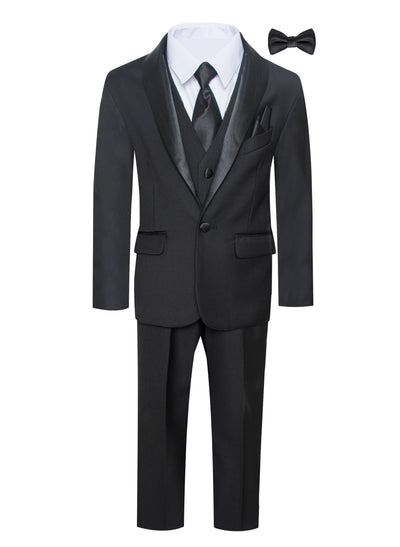 TX-1026 Boys formal Black Shawl Lapel tuxedo suit (7 pcs) SLIM FIT