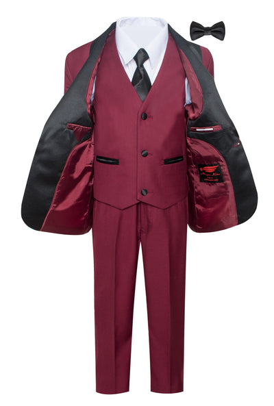 TX-1026 Boys formal Burgundy Shawl Lapel tuxedo suit (7 pcs) SLIM FIT