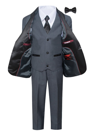 TX-1026 Boys formal Charcoal Shawl Lapel tuxedo suit Slim Fit (7 pcs)