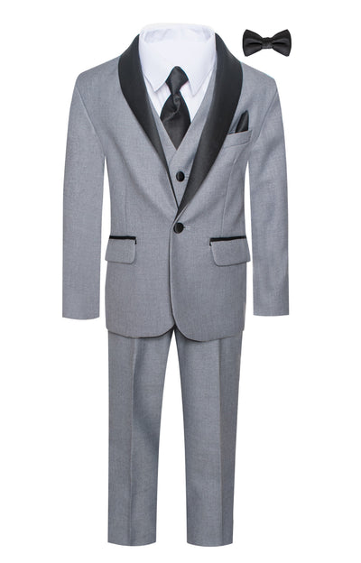 TX-1026 Boys formal Grey Shawl Lapel tuxedo suit (7 pcs) SLIM FIT