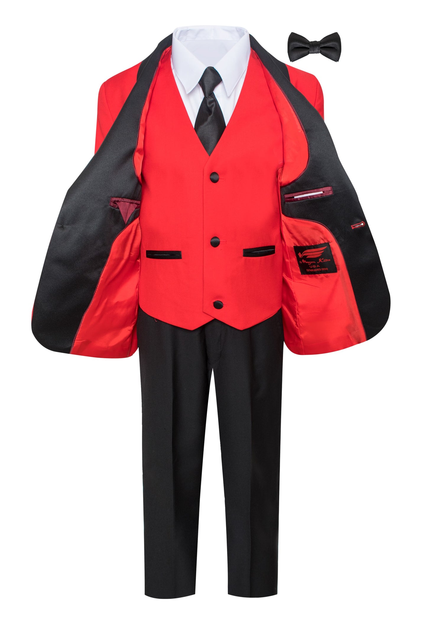 TX-1026 Boys formal Red Shawl Lapel tuxedo suit Slim Fit (7 pcs)