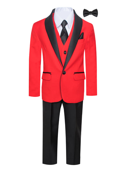 TX-1026 Boys formal Red Shawl Lapel tuxedo suit Slim Fit (7 pcs)