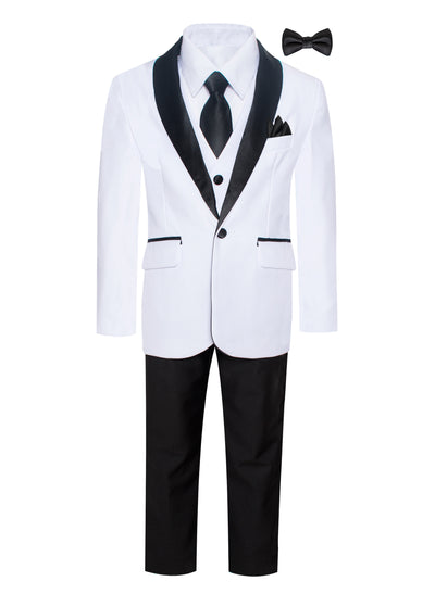 TX-1026 Boys formal White Shawl Lapel tuxedo suit (7 pcs) SLIM FIT