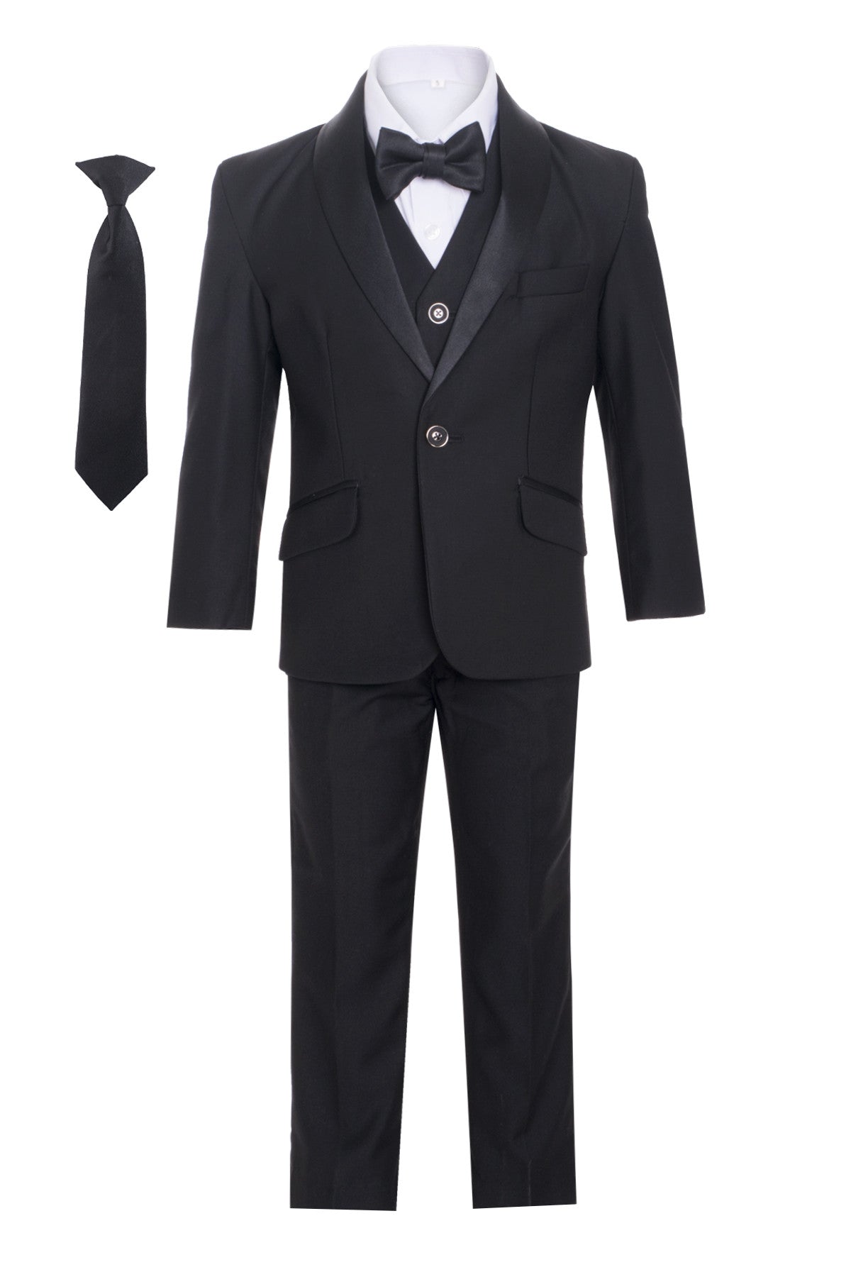 TX-1026 Boys formal Black Shawl Lapel tuxedo suit (7 pcs) SLIM FIT