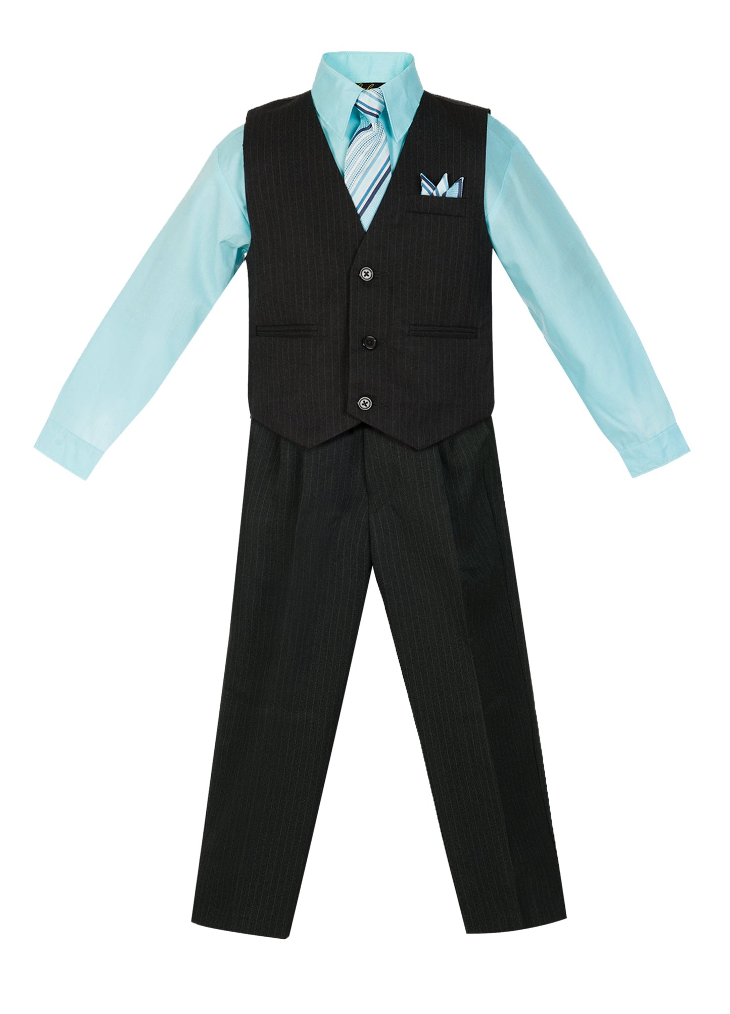 V-1688 Boys formal STRIPED vest set with tie (4 pcs) IN 4 COLORS (LILAC-BURG-BANANA-HAWAIIAN BLUE)SIZE 6M-24M AND 2-20