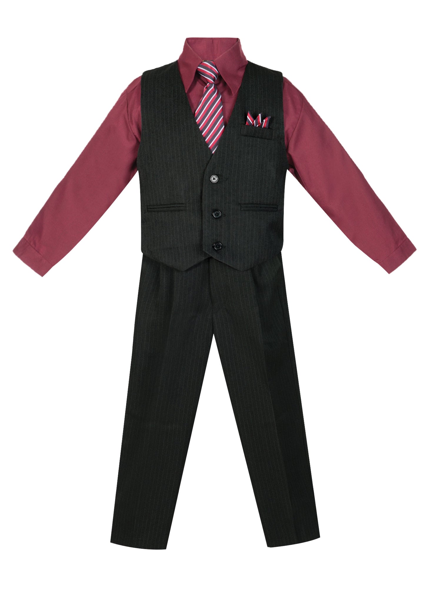 V-1688 Boys formal STRIPED vest set with tie (4 pcs) IN 4 COLORS (LILAC-BURG-BANANA-HAWAIIAN BLUE)SIZE 6M-24M AND 2-20