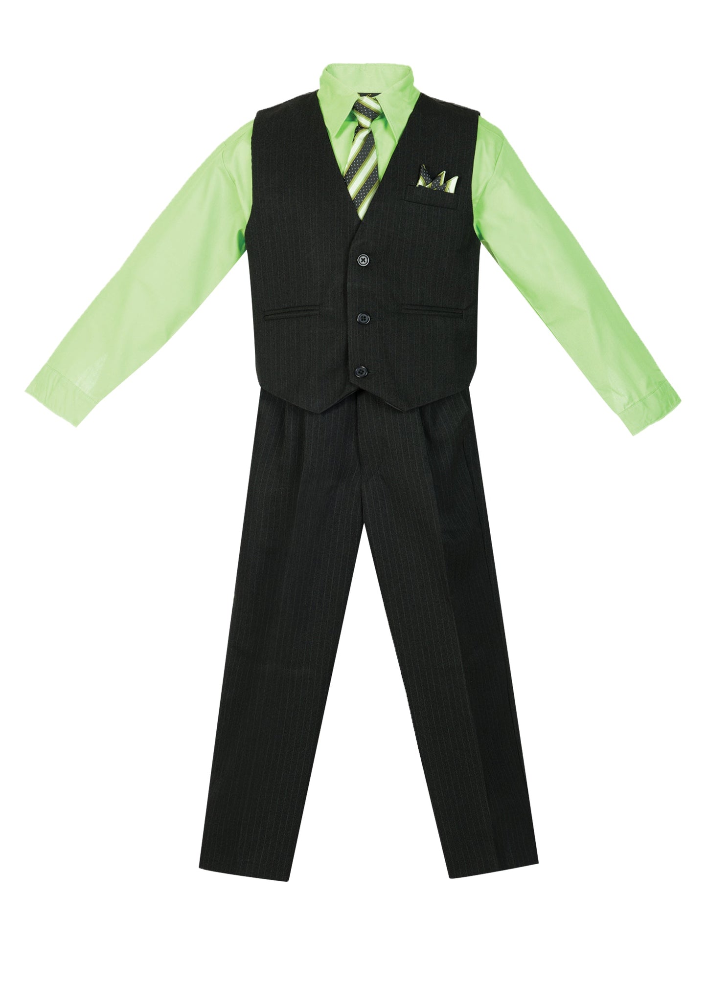 V-1688 Boys formal STRIPED vest set with tie (4 pcs) IN 5 COLORS (pink-purple-mustard-melon-green) SIZE 6M-24M AND 2-20