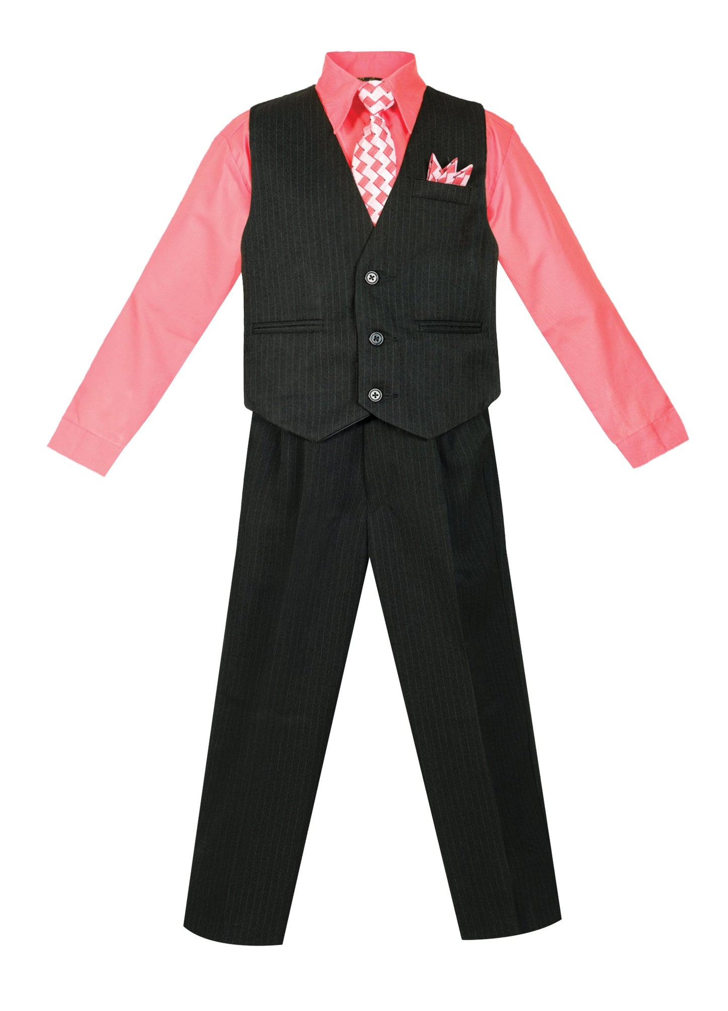 V-1688 Boys formal STRIPED vest set with tie (4 pcs) IN 5 COLORS (pink-purple-mustard-melon-green) SIZE 6M-24M AND 2-20