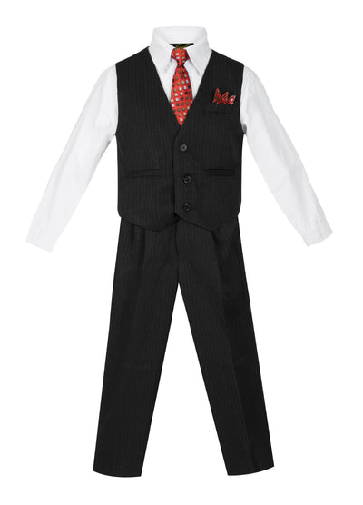 V-1688 Boys formal STRIPED vest set with tie (4 pcs) IN 5 COLORS (WHITE-TURQ-VIVID BLUE-ROYAL BLUE-RED) SIZE 6M-24M AND 2-20