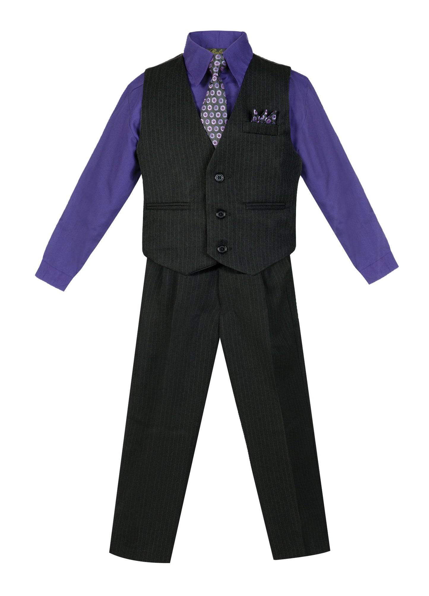 V-1688 Boys formal STRIPED vest set with tie (4 pcs) IN 5 COLORS (pink-purple-mustard-melon-green) SIZE 6M-24M AND 2-20