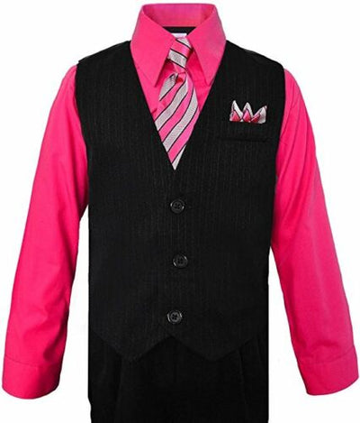 V-1688 Boys formal STRIPED vest set with tie (4 pcs) IN 5 COLORS (VIOLET-FUCSHIA-NAVY-PUMPKIN-GRAY) SIZE 6M-24M AND 2-20