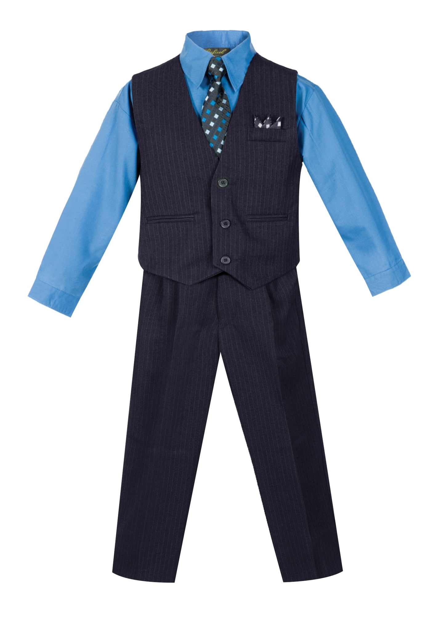 V-1688 Boys formal STRIPED vest set with tie (4 pcs) IN 5 COLORS (VIOLET-FUCSHIA-NAVY-PUMPKIN-GRAY) SIZE 6M-24M AND 2-20