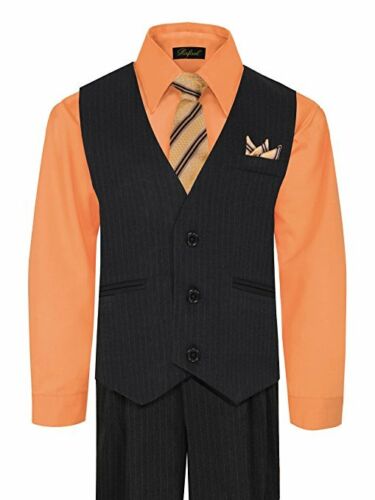 V-1688 Boys formal STRIPED vest set with tie (4 pcs) IN 5 COLORS (VIOLET-FUCSHIA-NAVY-PUMPKIN-GRAY) SIZE 6M-24M AND 2-20