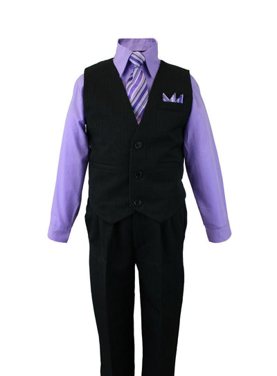 V-1688 Boys formal STRIPED vest set with tie (4 pcs) IN 5 COLORS (VIOLET-FUCSHIA-NAVY-PUMPKIN-GRAY) SIZE 6M-24M AND 2-20