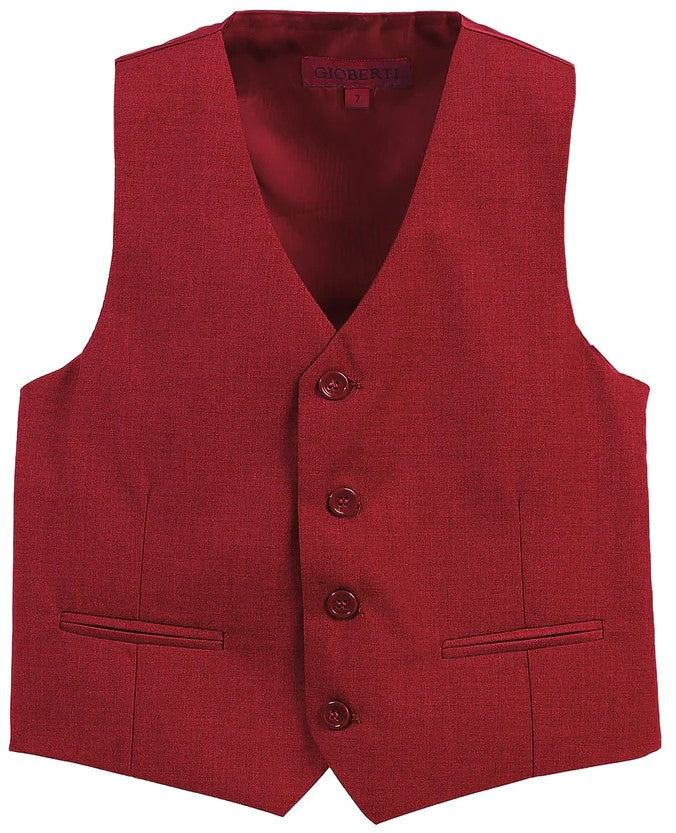 VS-85 BOYS 4 BUTTON FORMAL SUIT VEST IN 4 COLORS RED-BEIGE-BURGUNDY-HUNTER GREEN SIZE 2-20