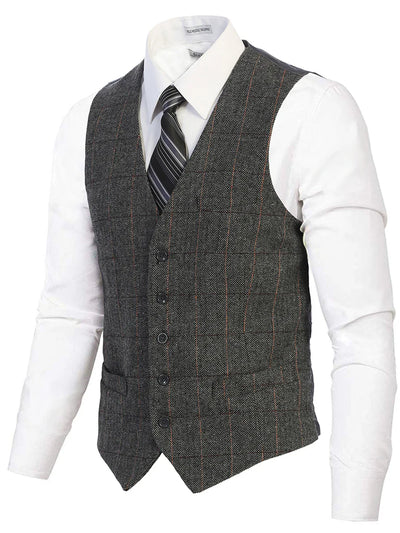 VS-953 Men's 5 Button Formal Tweed Suit Vest-PART-B