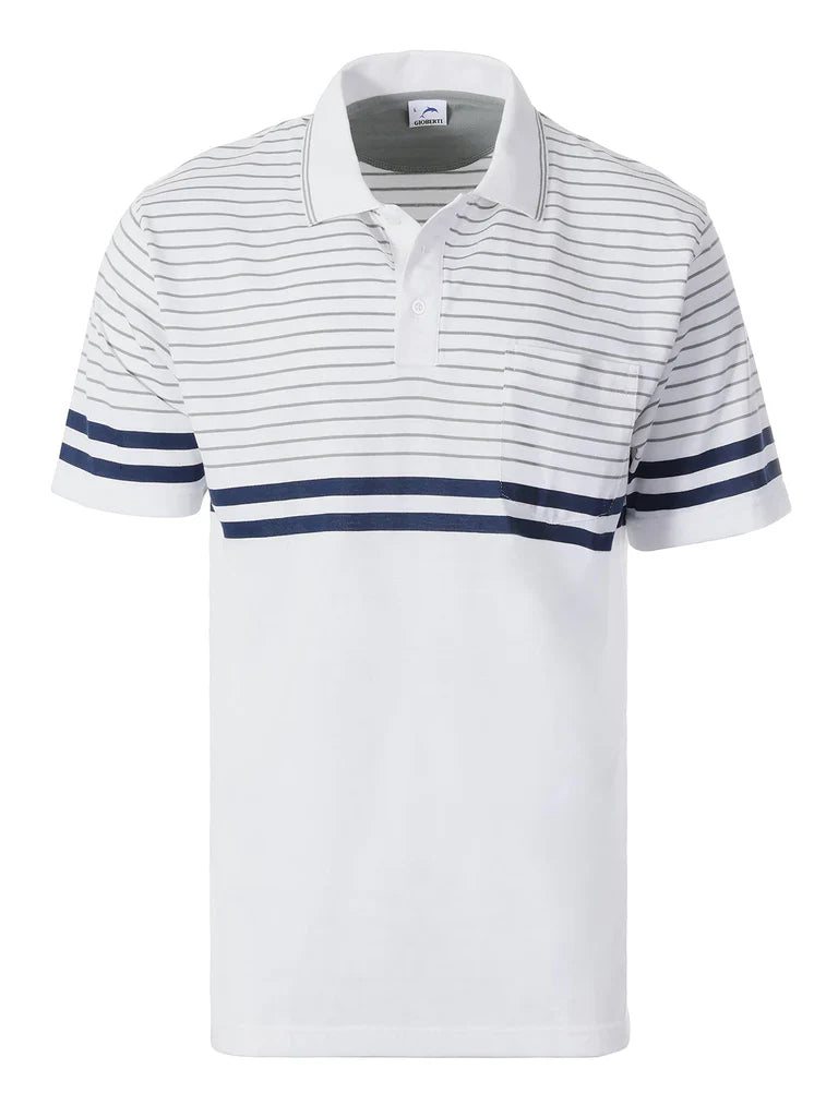 MEN'S STRIPPED SHORT SLEEVE POLO WITH CHEST POCKET