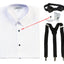 Boy's Wing Tip Collar White Tuxedo Dress Shirt with Bow Tie & Suspenders and Metal Studs